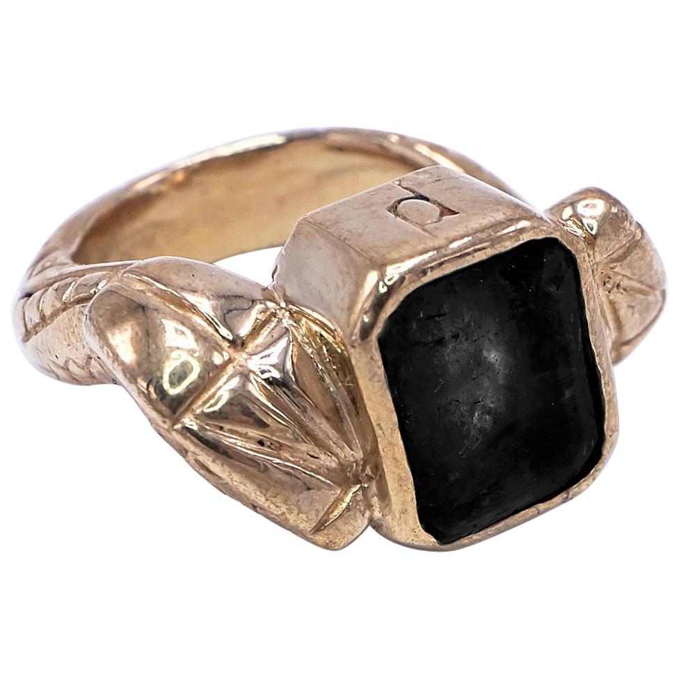 Black Onyx Gold Snake Statement Cocktail Ring J Dauphin For Sale