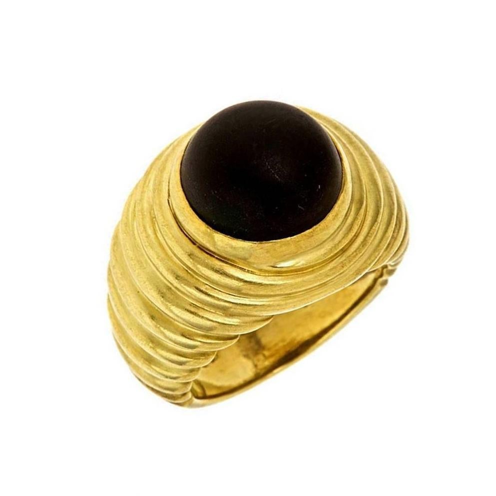 18k. Black Onyx. This piece was made in Manhattan entirely by hand, and was cast, one at a time, using the lost wax process. Prince John Landrum Bryant Created and Designed this piece and Supervised its Fabrication. (Sold with Gem).
Size to