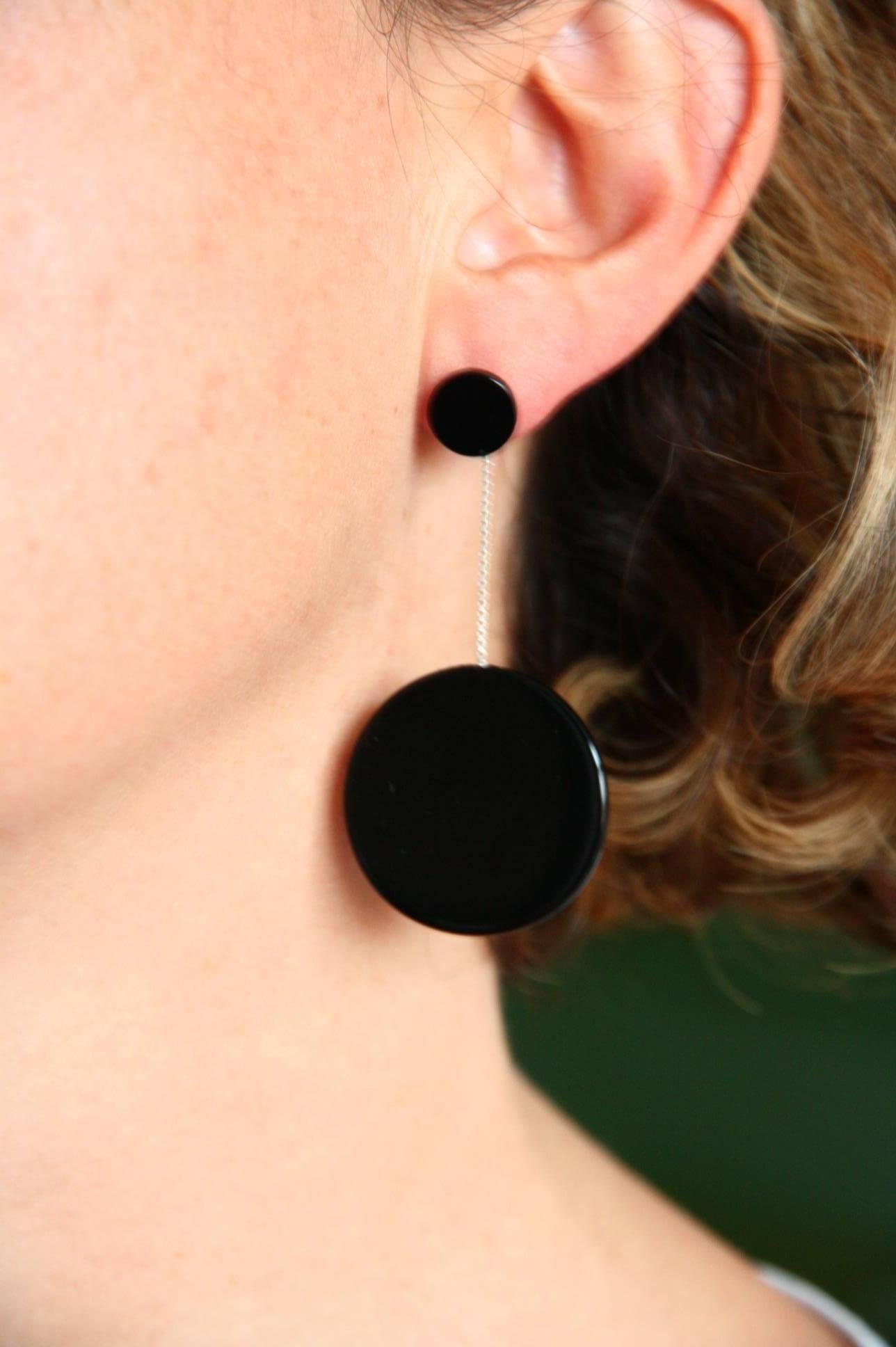 Black Onyx 18 Karat Gold Circle Earrings In New Condition For Sale In Milan, IT