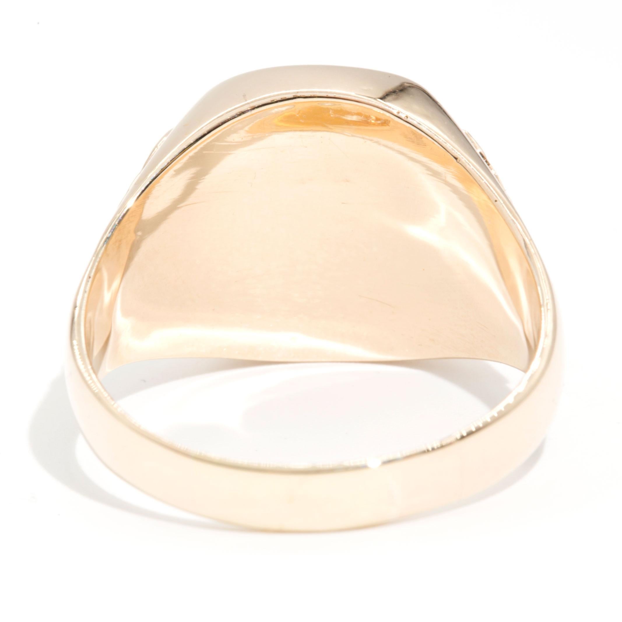 Women's or Men's Black Onyx 9 Carat Yellow Gold Mens Vintage Signet Ring with Pheonix Design