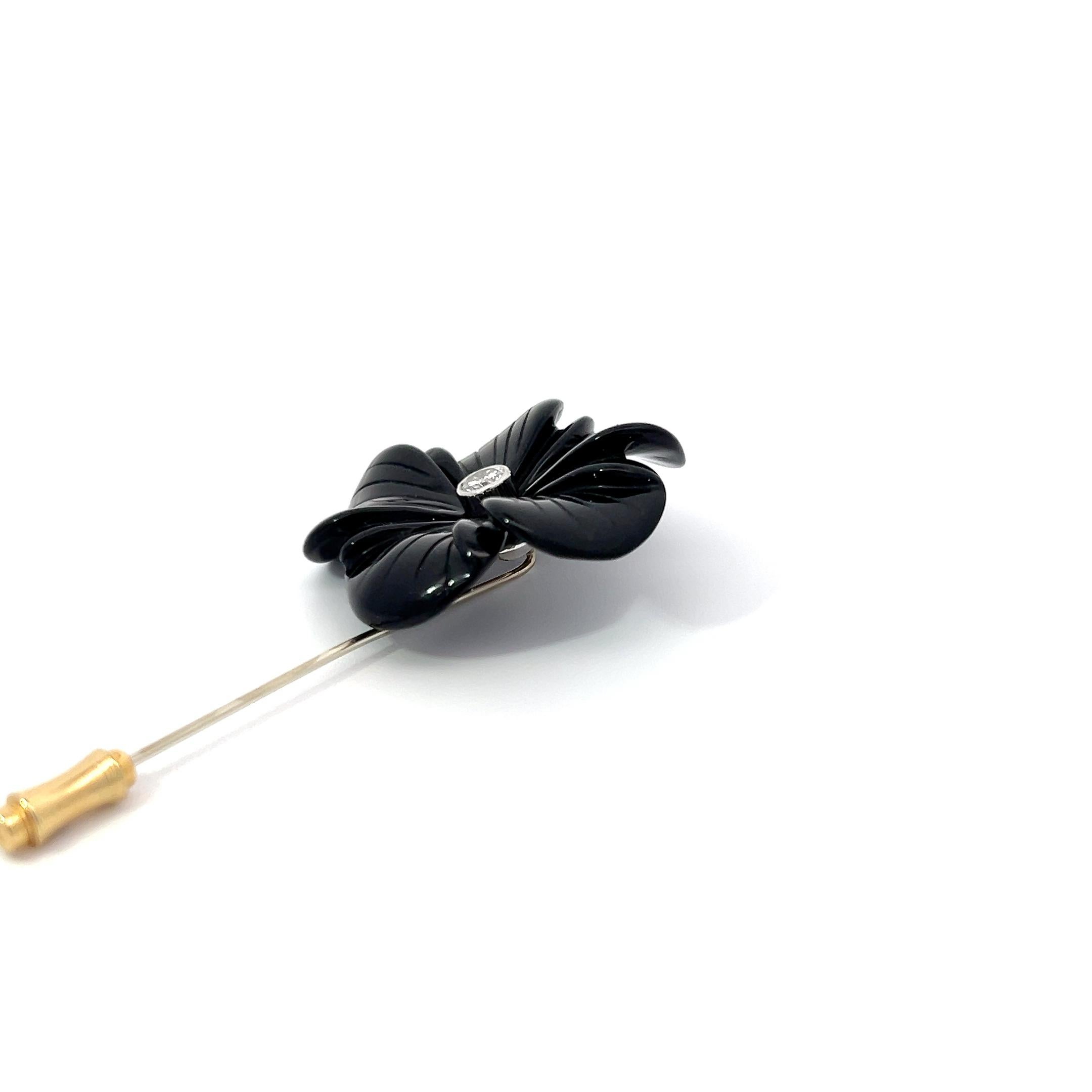 Round Cut Black Onyx and 0.43ct White Diamond Stick Pin For Sale
