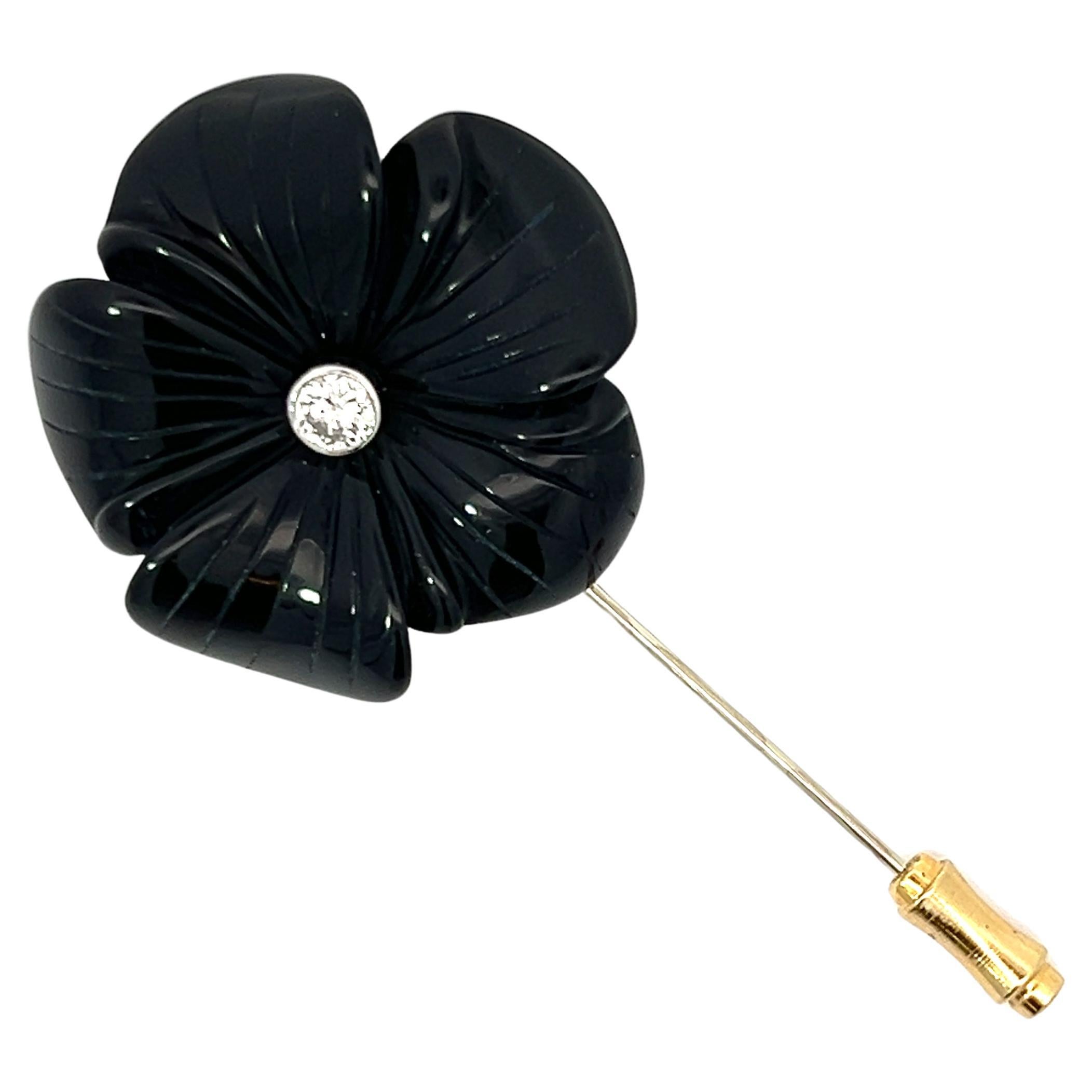 Black Onyx and 0.43ct White Diamond Stick Pin For Sale