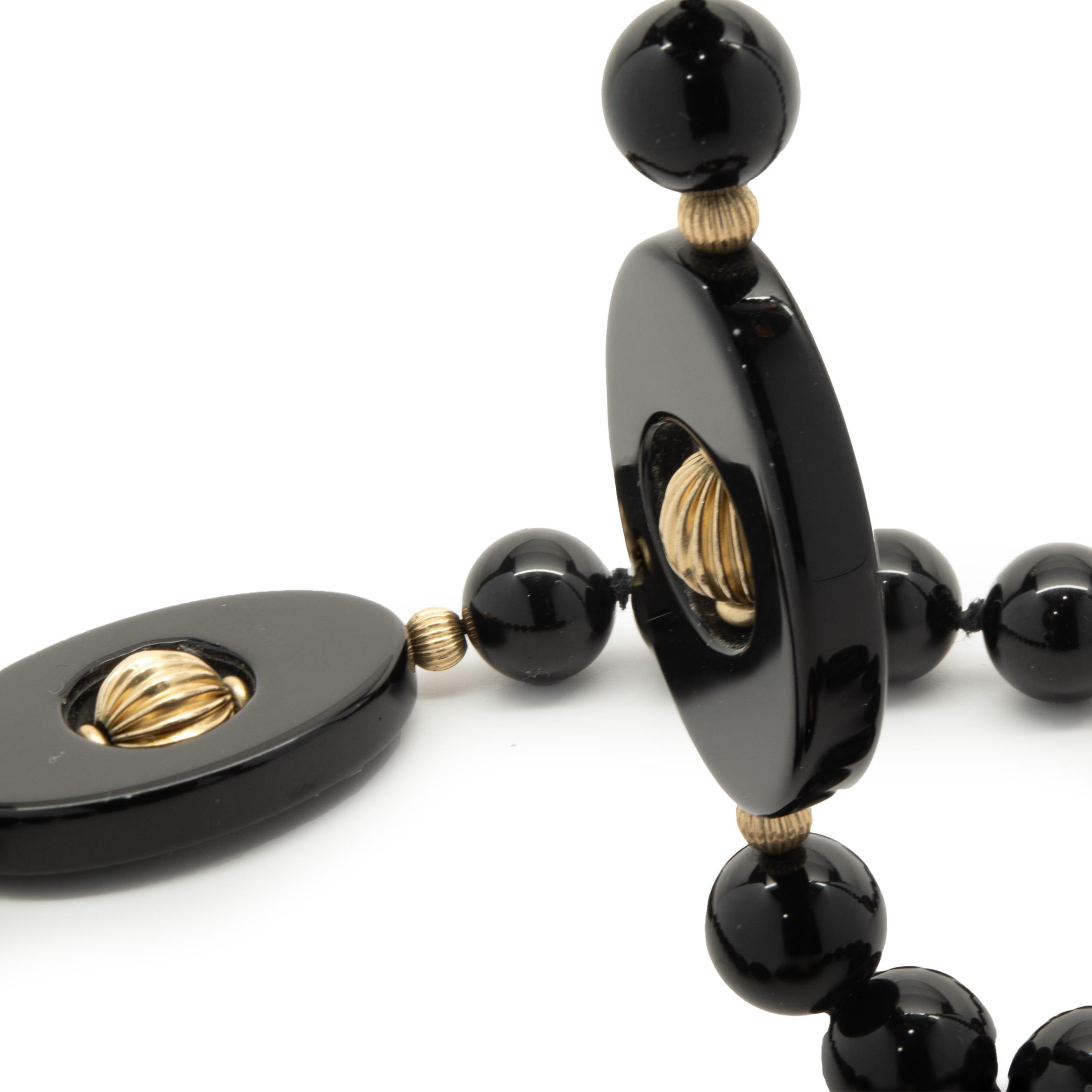 Black Onyx and 14 Karat Yellow Gold Beaded Necklace In Excellent Condition For Sale In Scottsdale, AZ