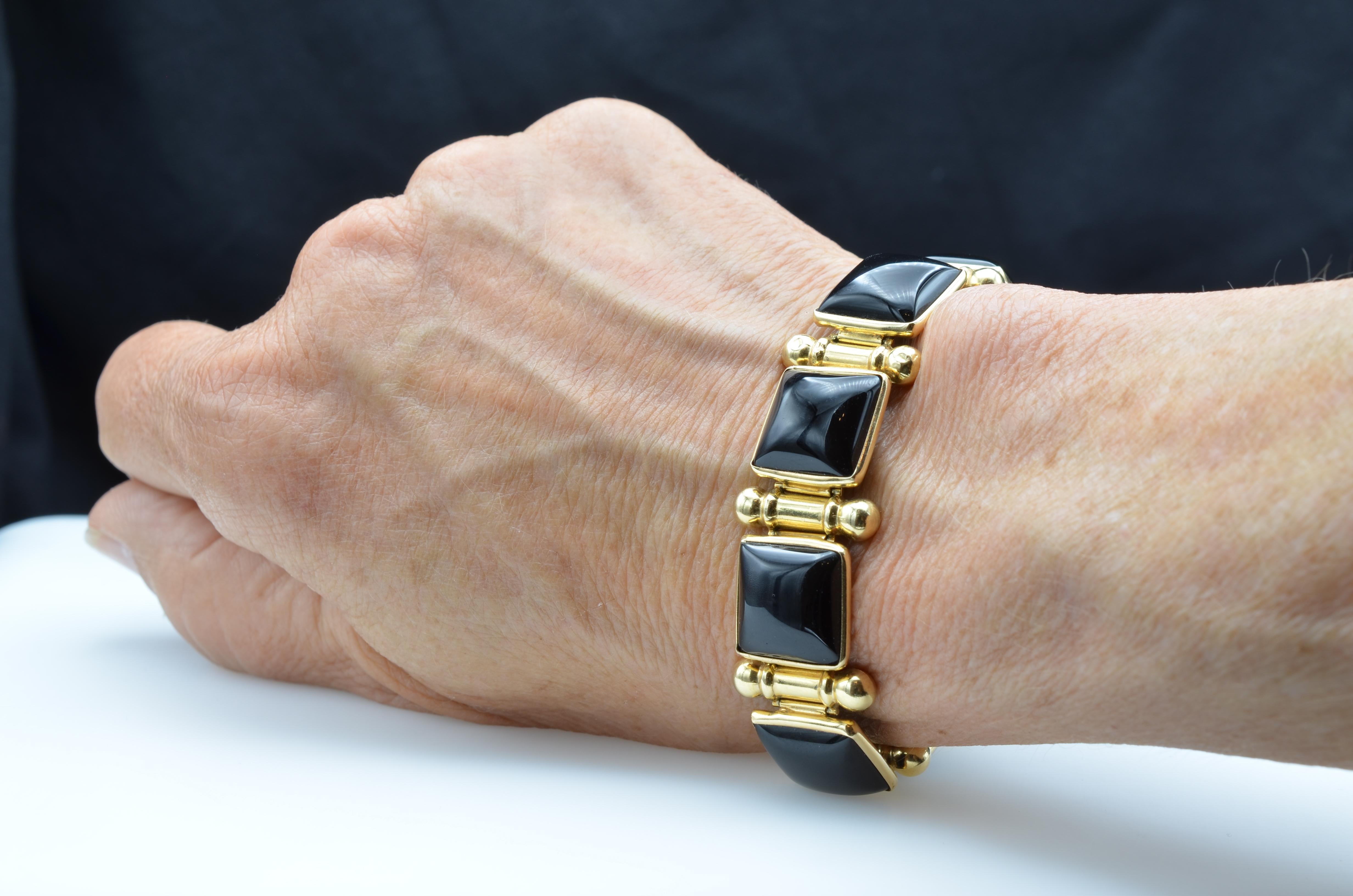 Women's Black Onyx and 14 Karat Gold Link Bracelet