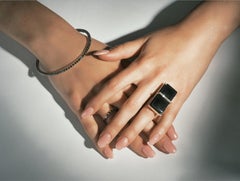 Black Onyx and Black Diamond Cocktail Ring Comprised 14k Gold