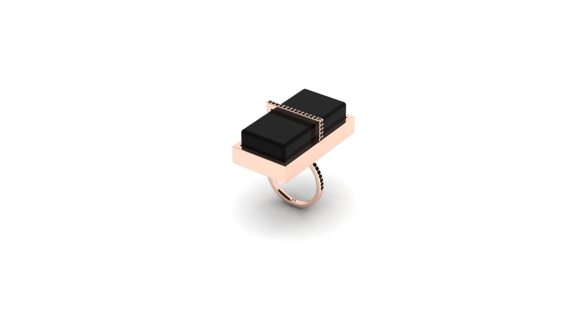 For Sale:  Black Onyx and Black Diamond Cocktail Ring Comprised 14k Gold 3