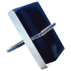 Black Onyx and Black Diamond Cocktail Ring Comprised 14k Gold