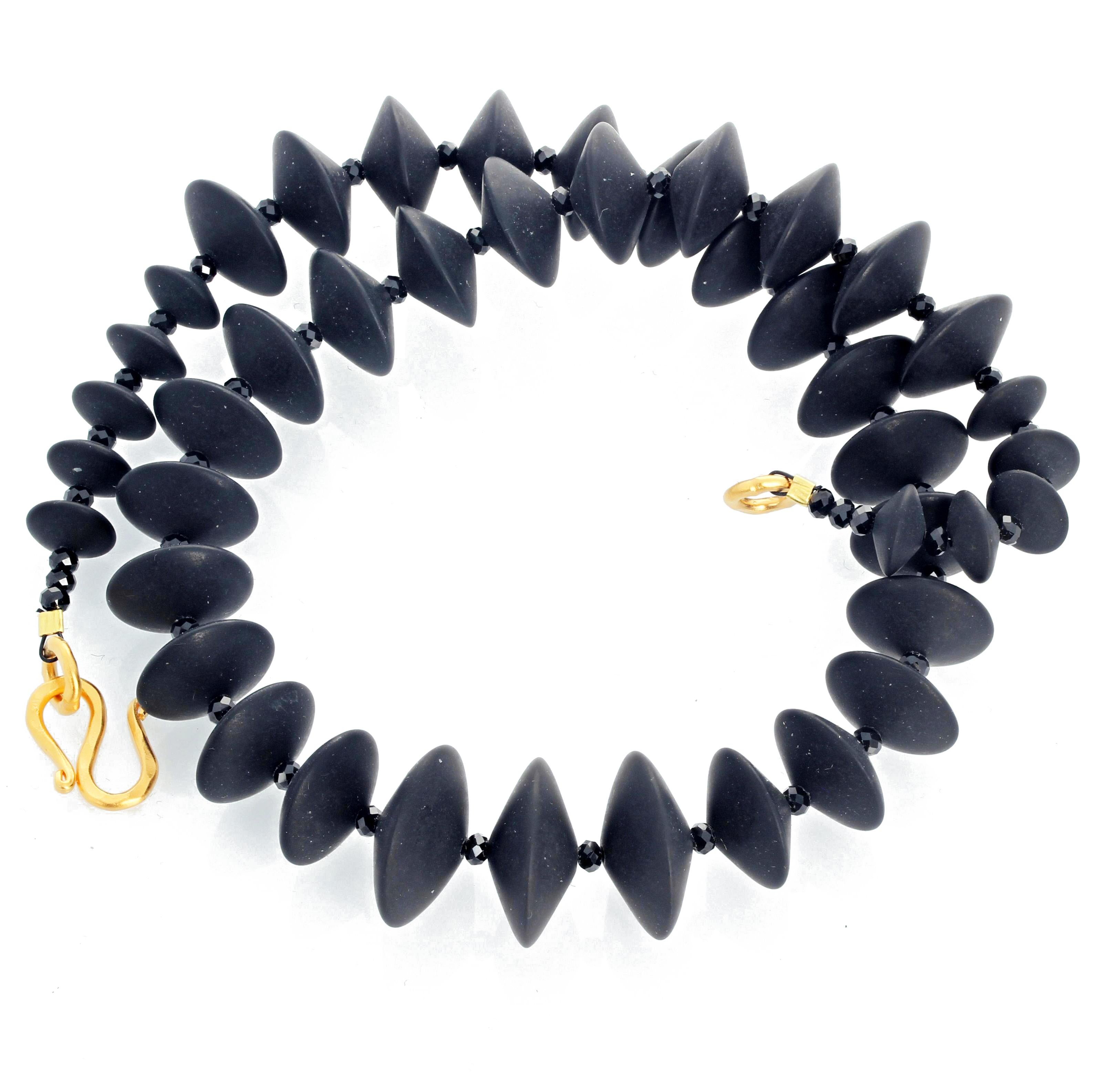 Mixed Cut AJD Superbly Elegant Real Black Onyx & Elegant Real Black Spinel Necklace