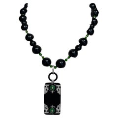 Black Onyx and Chrome Diopside Necklace with Onyx, Jade & Diamond Enhancer 