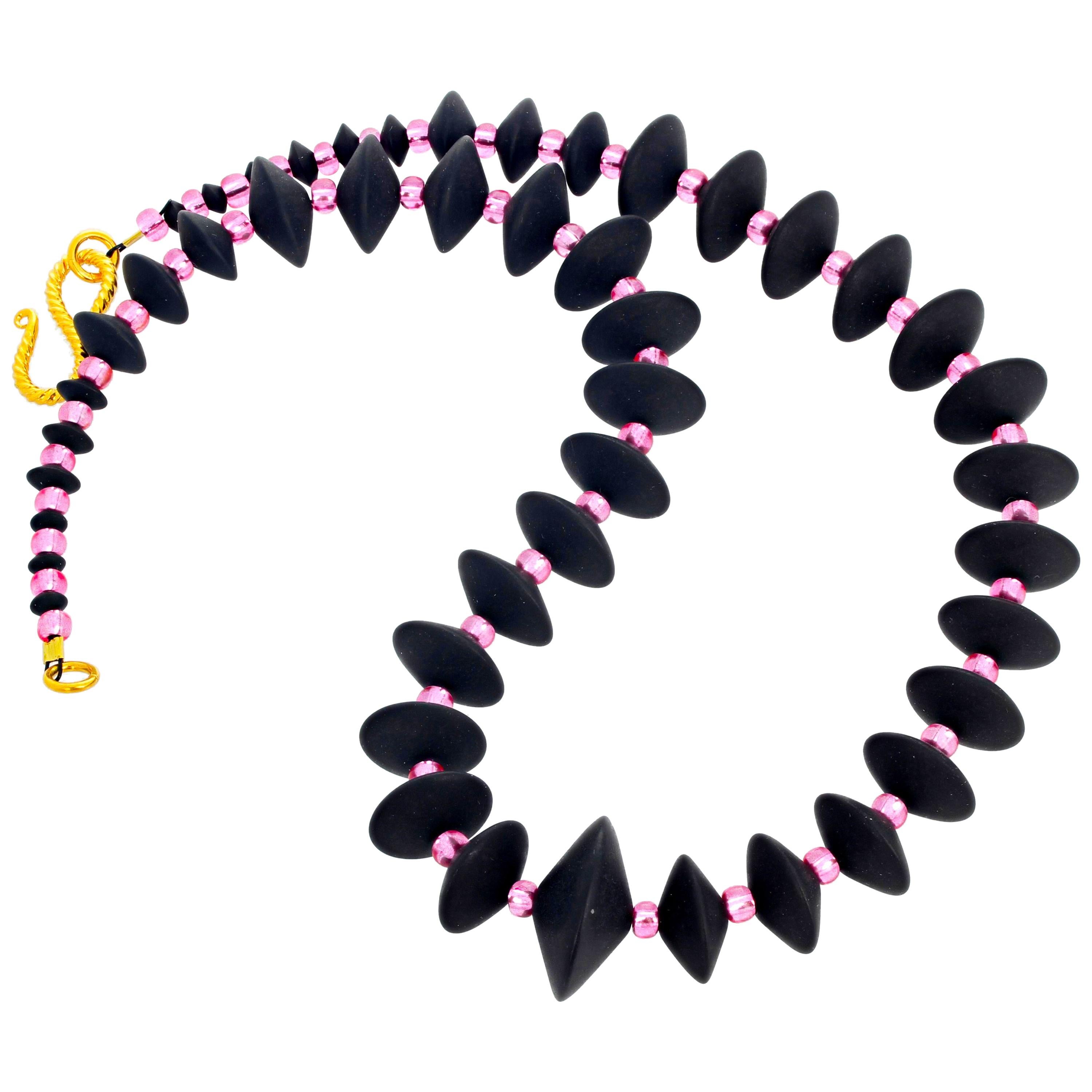 AJD Spectacular Elegant 17.5" Black Onyx & Pink Crystals Necklace For Sale