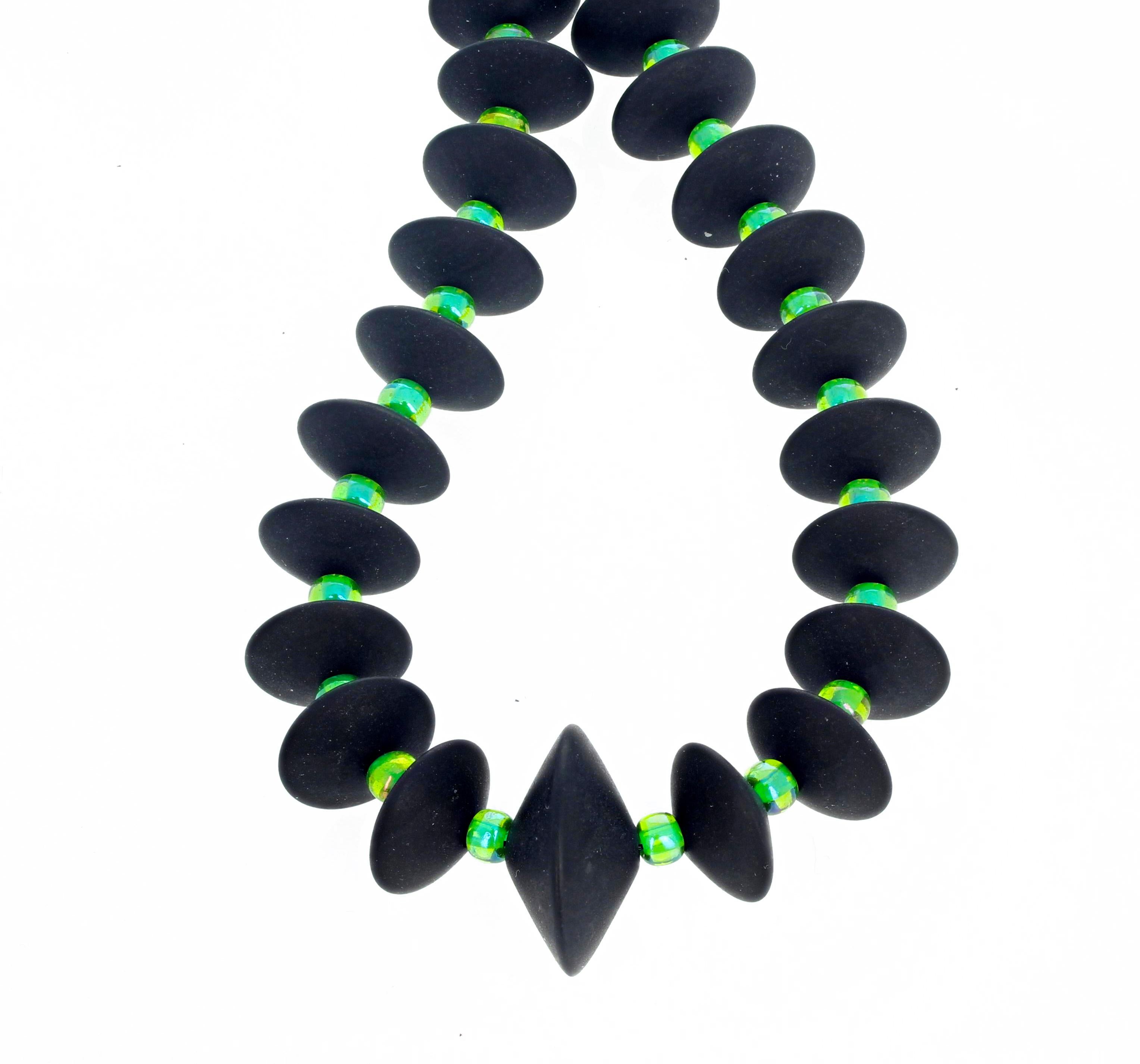 AJD Splendid Unusual Real Black Onyx & Sparkling Green Crystal 17.25