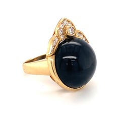 Black Onyx and Diamond 18K Yellow Gold Ring, circa 1970s