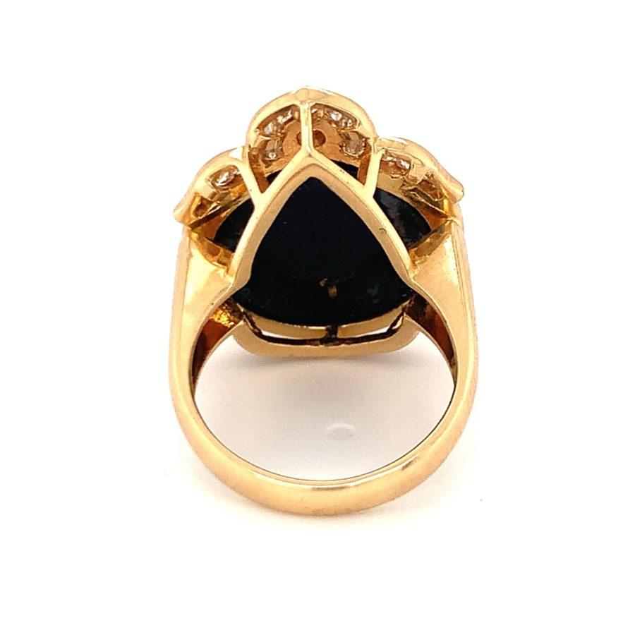 Black Onyx and Diamond 18K Yellow Gold Ring, circa 1970s In Good Condition For Sale In Beverly Hills, CA