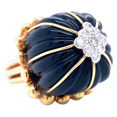 Black Onyx and Diamond 18K Yellow Gold Ring
