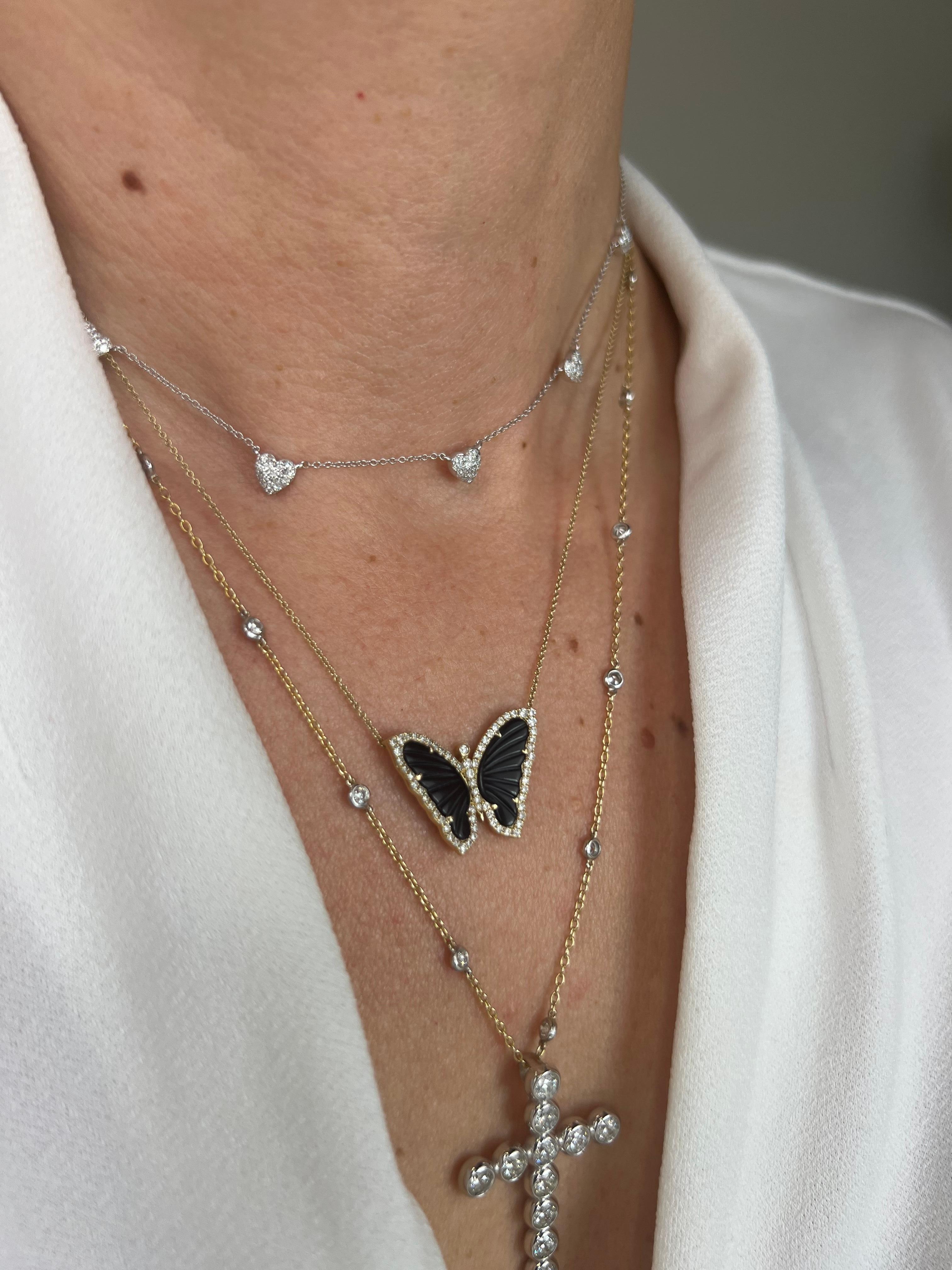 Schwarzer Onyx und Diamant Schmetterling Anhänger Halskette im Zustand „Neu“ in Miami, FL