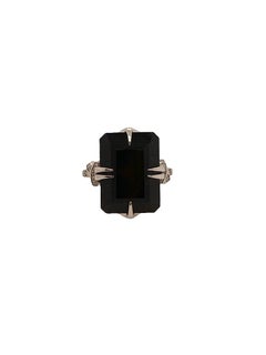 Black Onyx and Diamond Cocktail Forget Me Knot Unisex ring in 18ct white gold