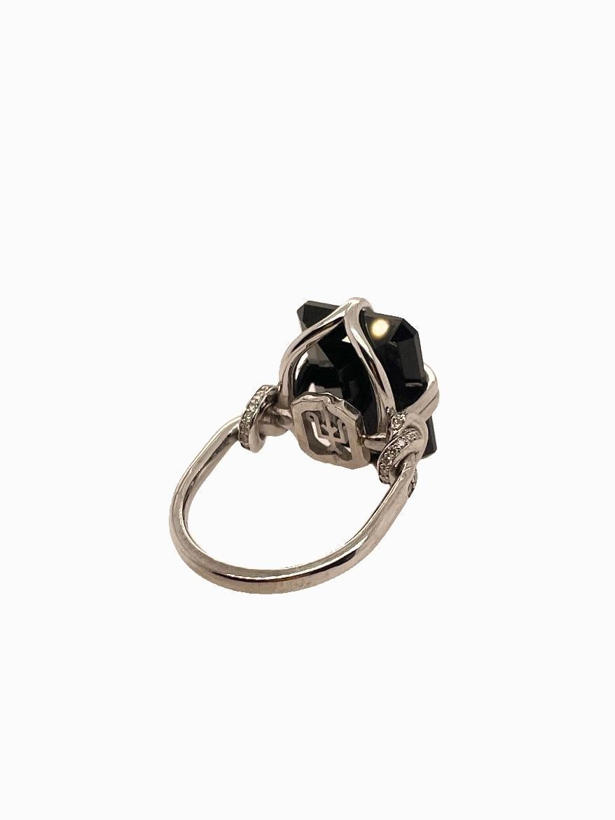 For Sale:  Black Onyx and Diamond Cocktail Forget Me Knot Unisex ring in 18ct white gold  3