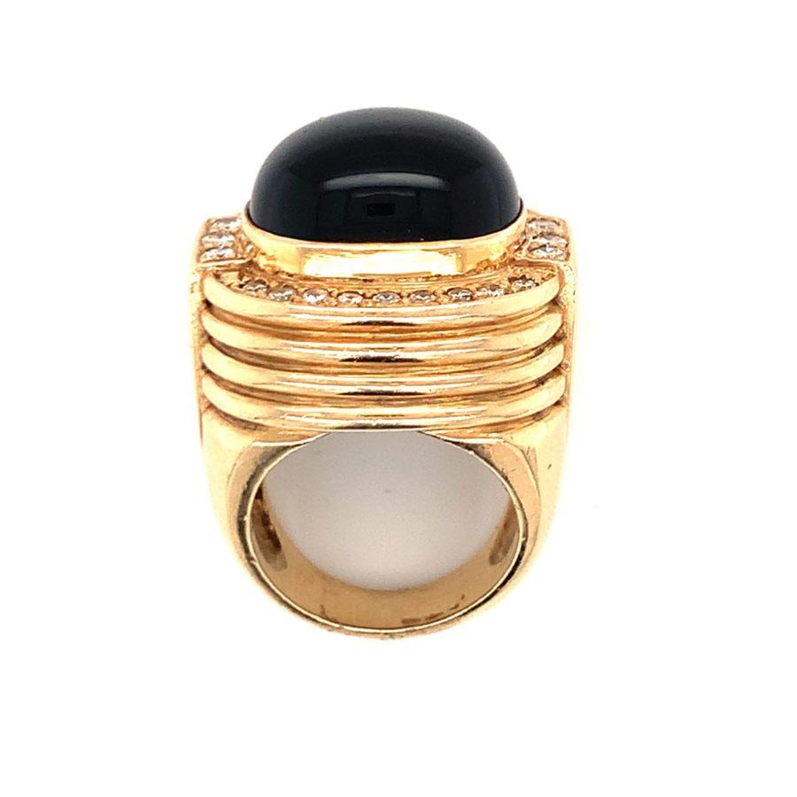 Black Onyx and Diamond Dome Yellow Gold Ring, circa 1970s In Good Condition For Sale In Beverly Hills, CA