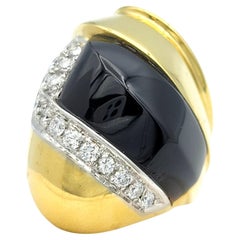 Schwarzer Onyx und Diamant Dome Statement Ring aus poliertem 18 Karat Gold in zwei Farben