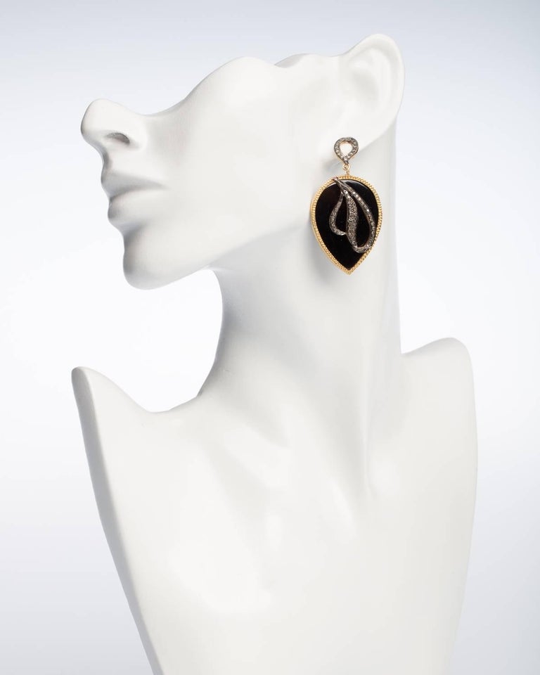 Pear Cut Black Onyx and Diamond Drop Earrings