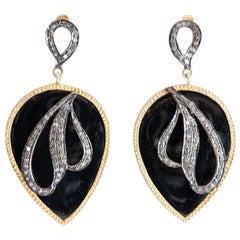 Black Onyx and Diamond Drop Earrings