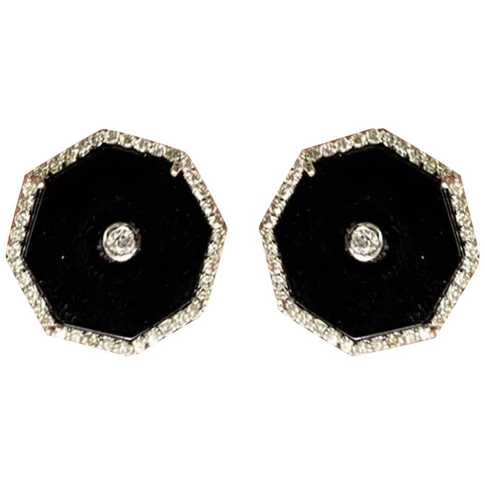 Black Onyx and Diamond Earring Studs For Sale