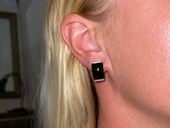 Black Onyx and Diamond Earrings 14k White Gold