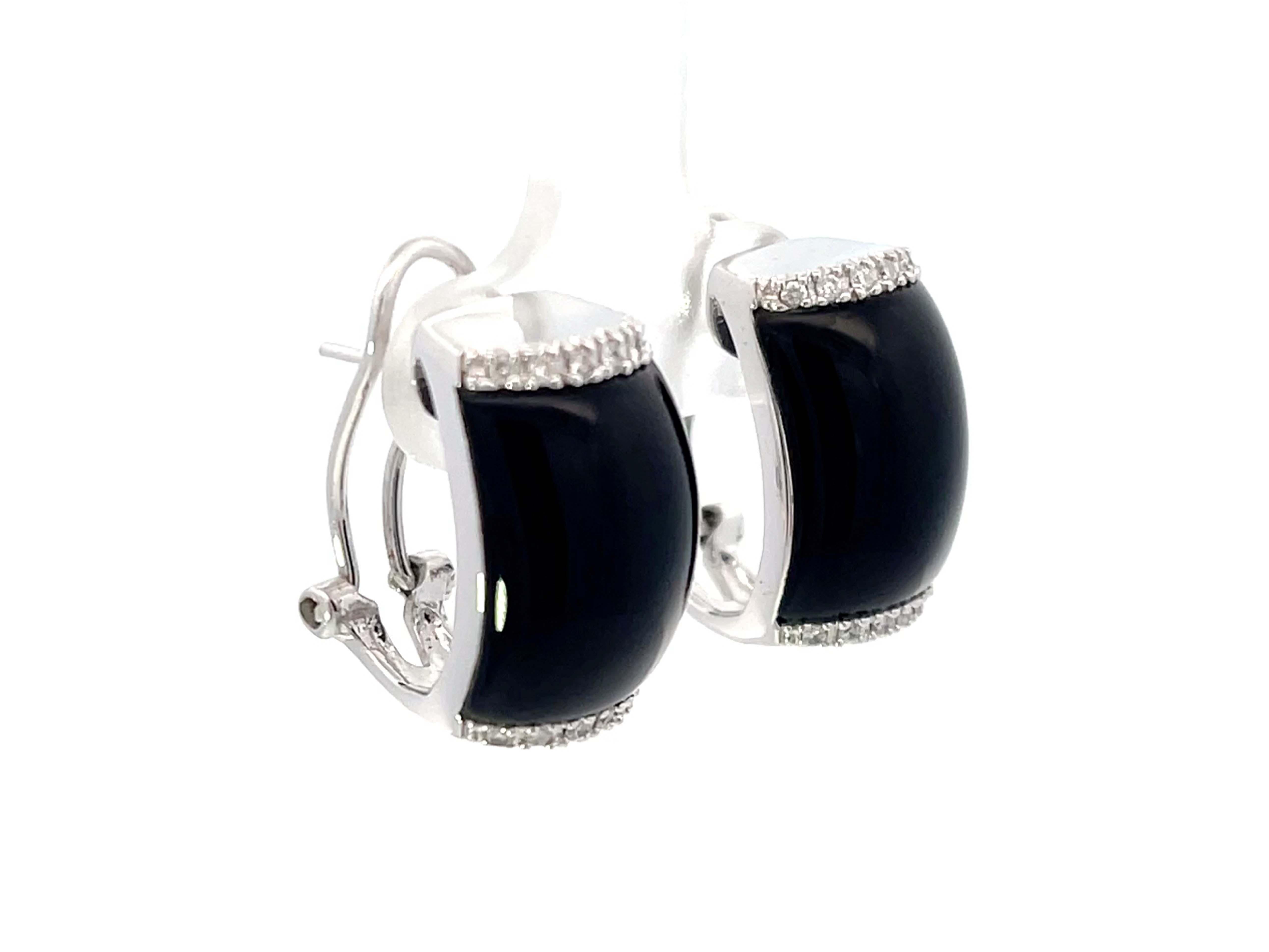 Modern Black Onyx and Diamond Earrings 14k White Gold For Sale