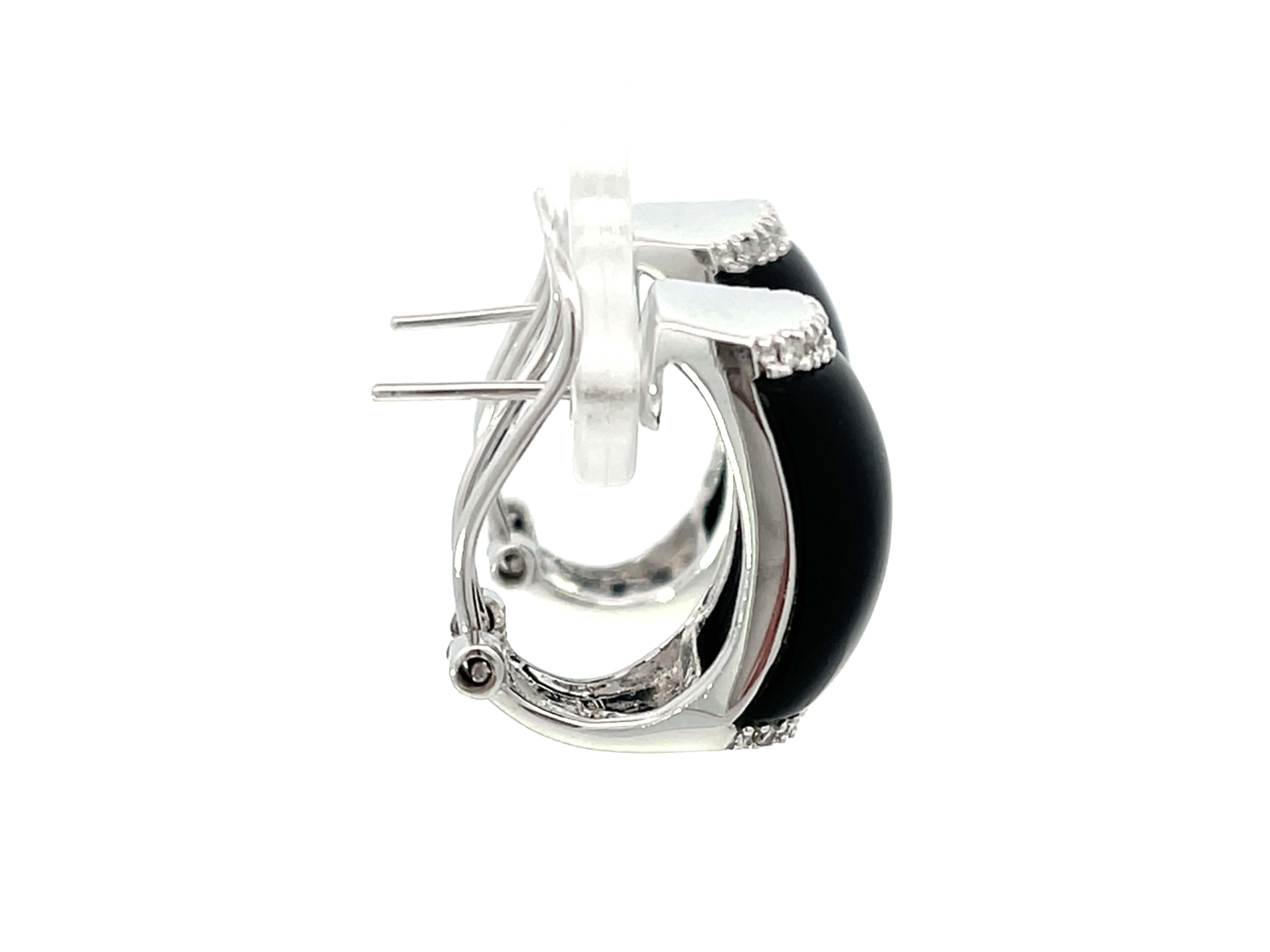 Black Onyx and Diamond Earrings 14k White Gold In New Condition For Sale In Honolulu, HI