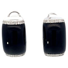 Vintage Black Onyx and Diamond Earrings 14k White Gold