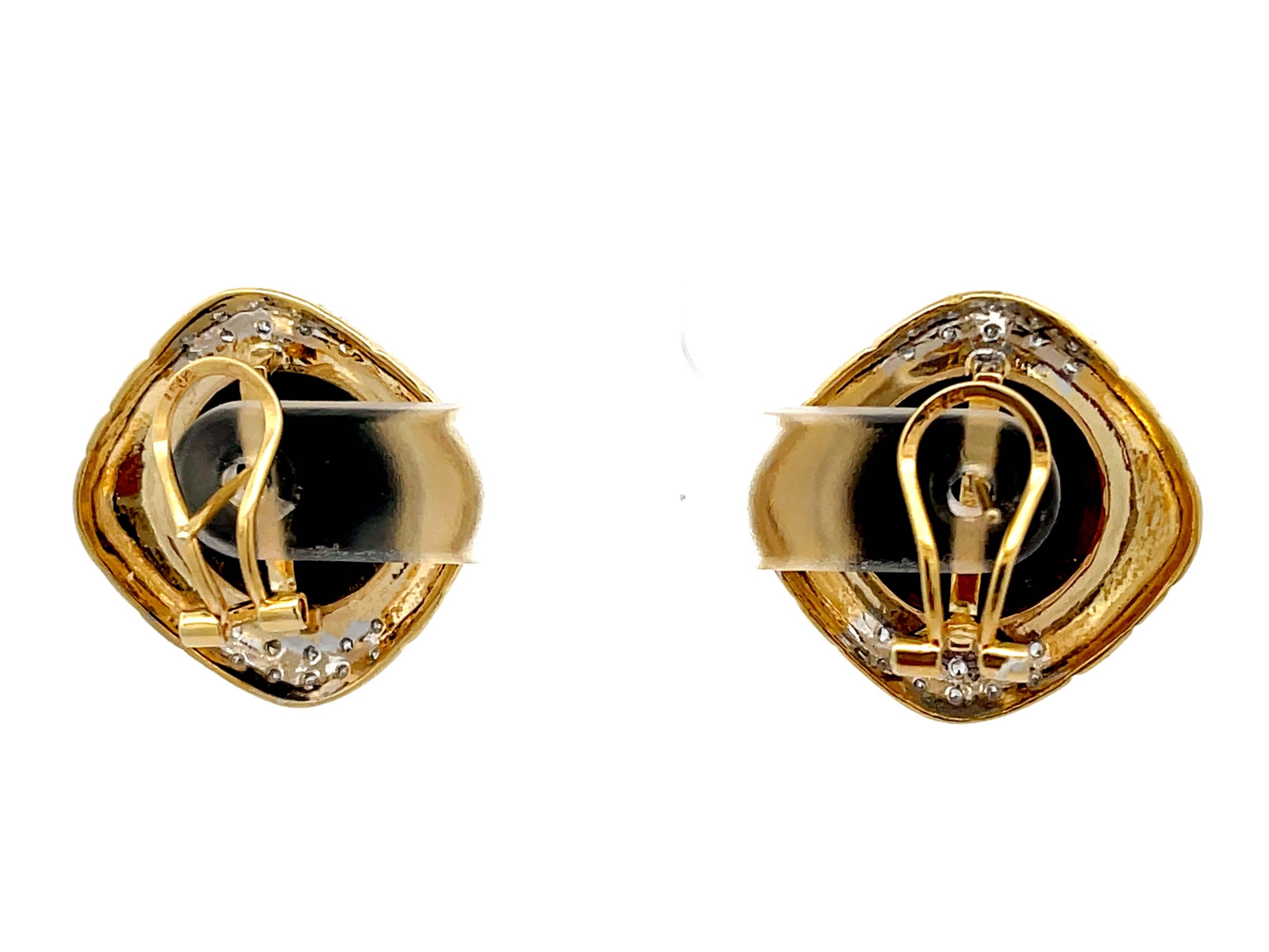 Black Onyx and Diamond Earrings in 14k Yellow Gold For Sale 1