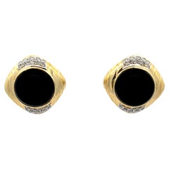 Boucles d'oreilles en or jaune 14k avec onyx noir et diamants