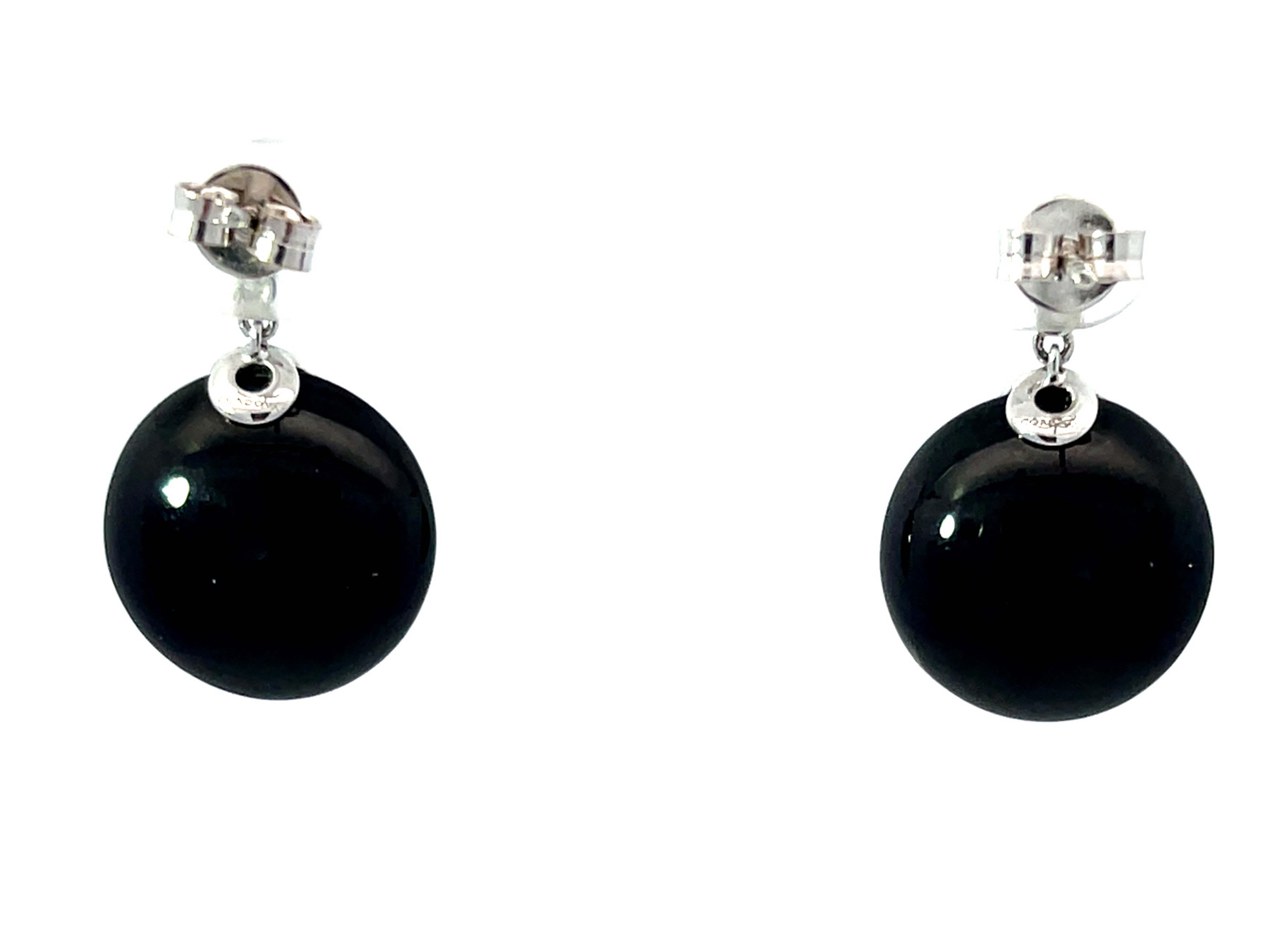 Women's Black Onyx and Diamond Earrings in 18k White Gold For Sale