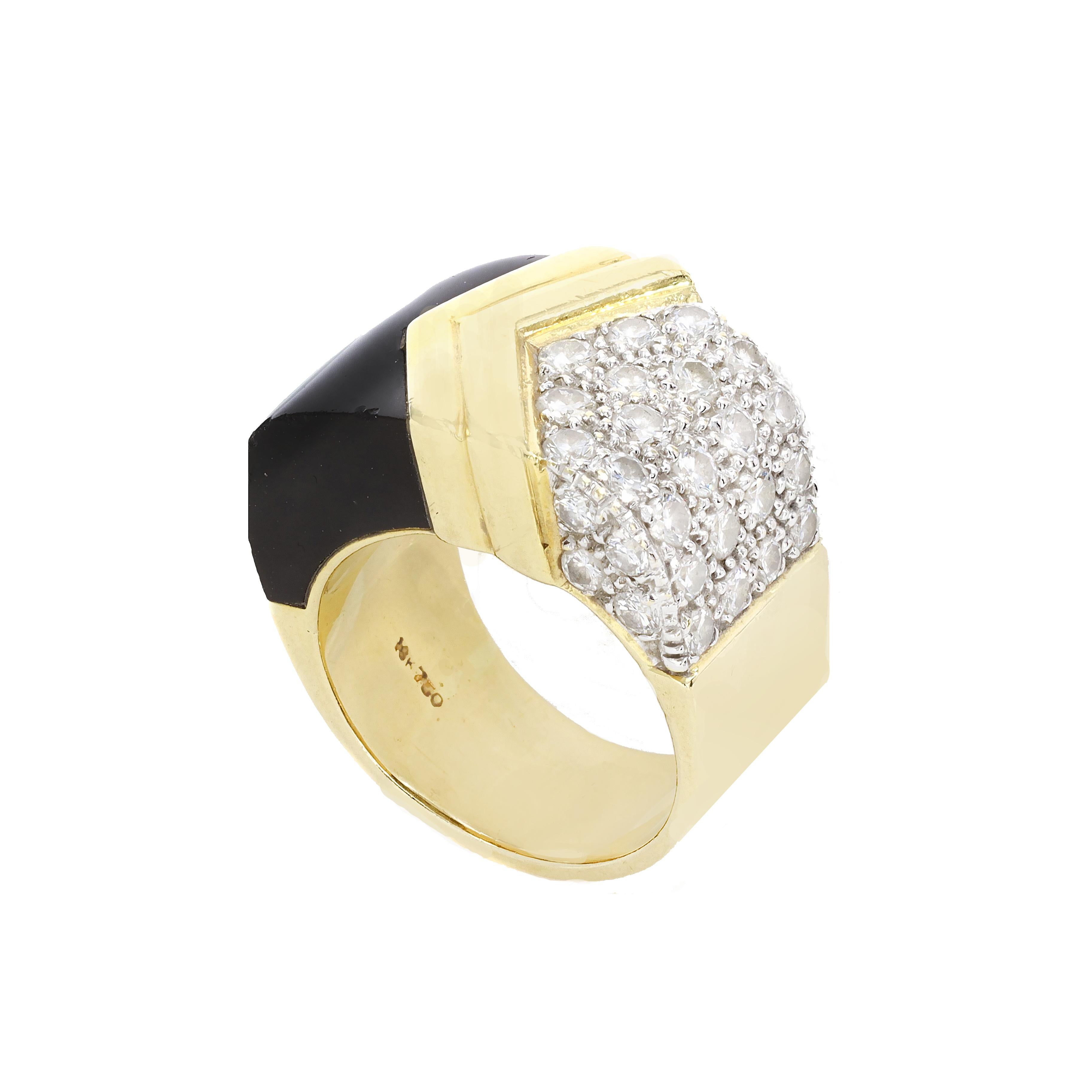Black Onyx and Diamond Gold Ring For Sale 1