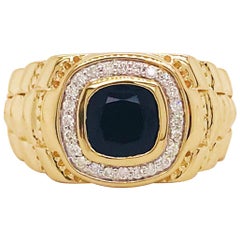 Anello da uomo con onice nera e diamante a forma di aureola in oro giallo 14K con diamante da 0,25 carati
