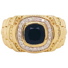 Bague pour homme en or jaune 14 carats avec onyx noir et halo de diamants et diamants de 0,25 carat