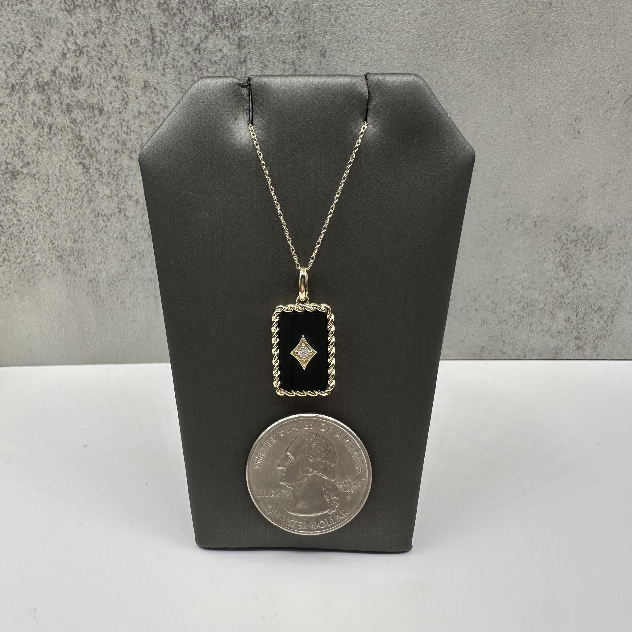 Collar de Ónix Negro y Diamantes en Oro Amarillo de 10kt - 0.06ctw Diamantes, 18 In. en Nuevo estado para la venta en West Hempstead, NY