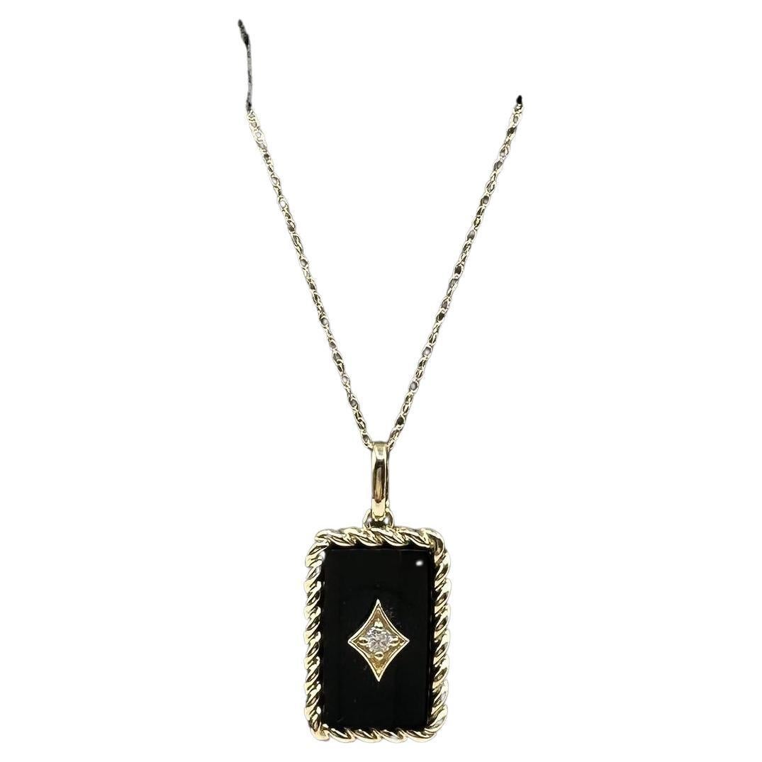 Collana con onice nera e diamanti in oro giallo 10kt - diamanti 0,06ctw, 18 pollici.