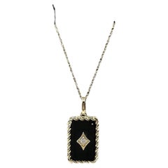 Collana con onice nera e diamanti in oro giallo 10kt - diamanti 0,06ctw, 18 pollici.