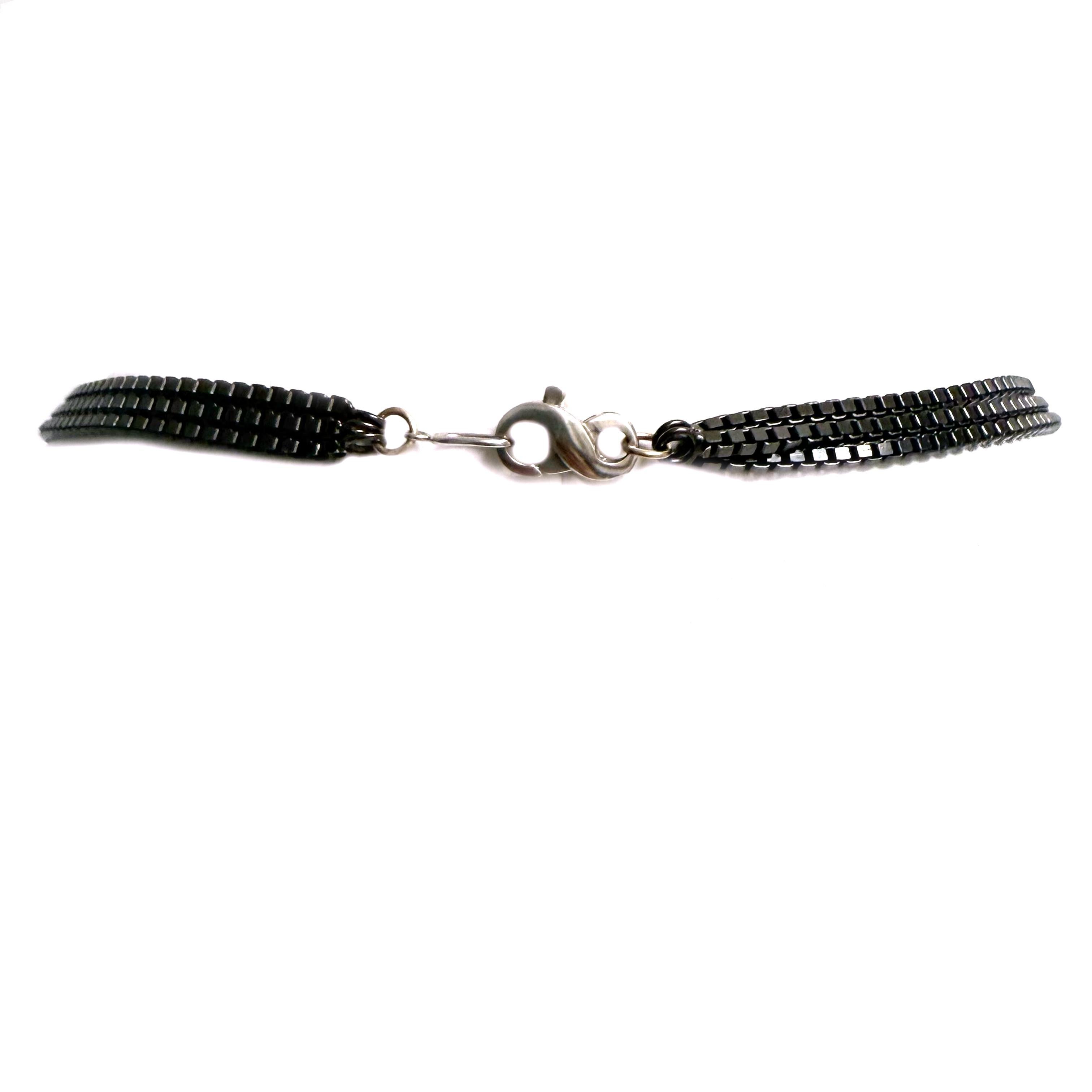 Women's Black Onyx and Diamond Pendant on Triple Chain Paradizia Necklace For Sale