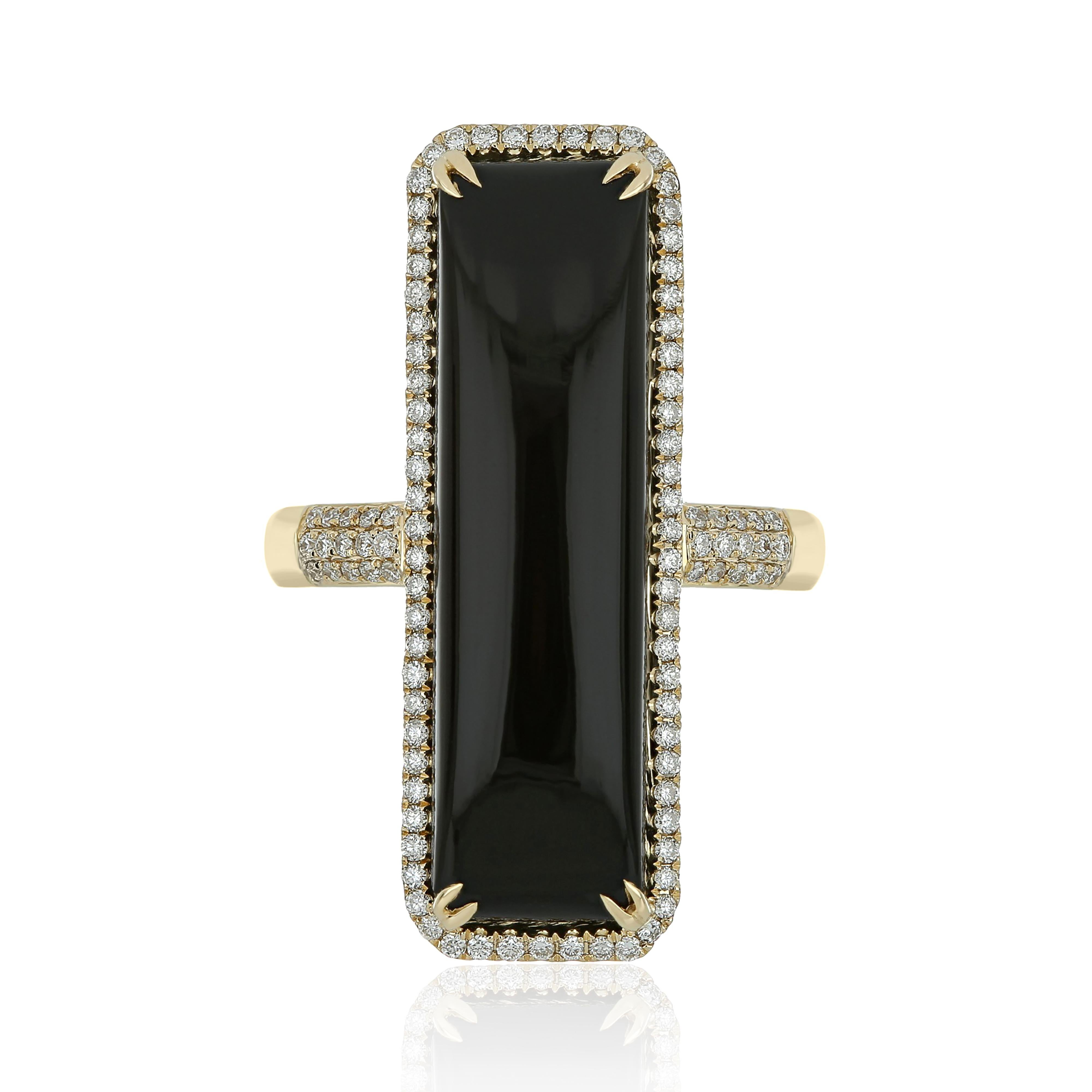 For Sale:  Black Onyx and Diamond Ring 14 Karat Yellow Gold Handcraft Jewelry Ring For Gift 2