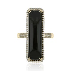 Black Onyx and Diamond Ring 14 Karat Yellow Gold Handcraft Jewelry Ring For Gift