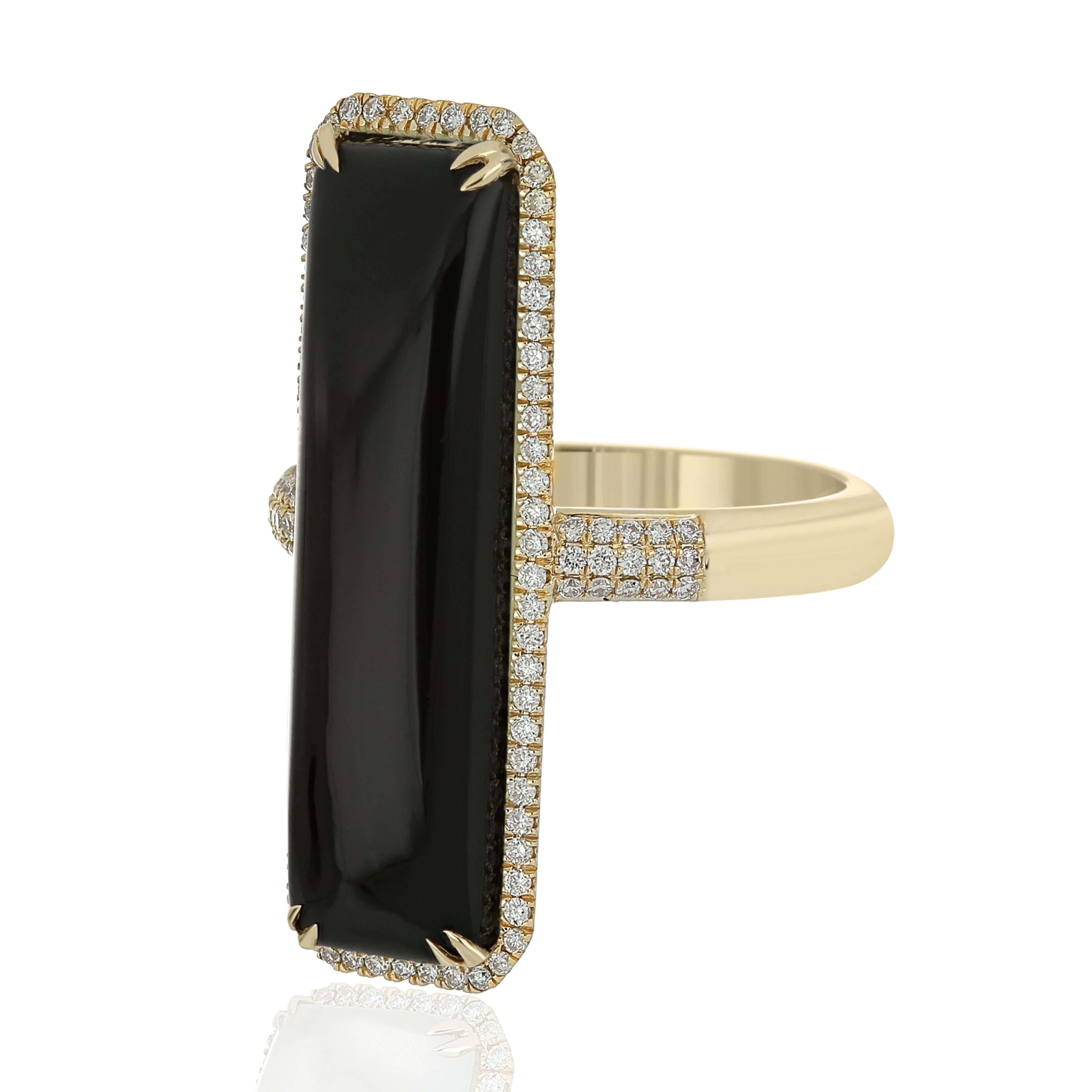 For Sale:  Black Onyx and Diamond Ring 14 Karat Yellow Gold Handcraft Jewelry Ring For Gift 3