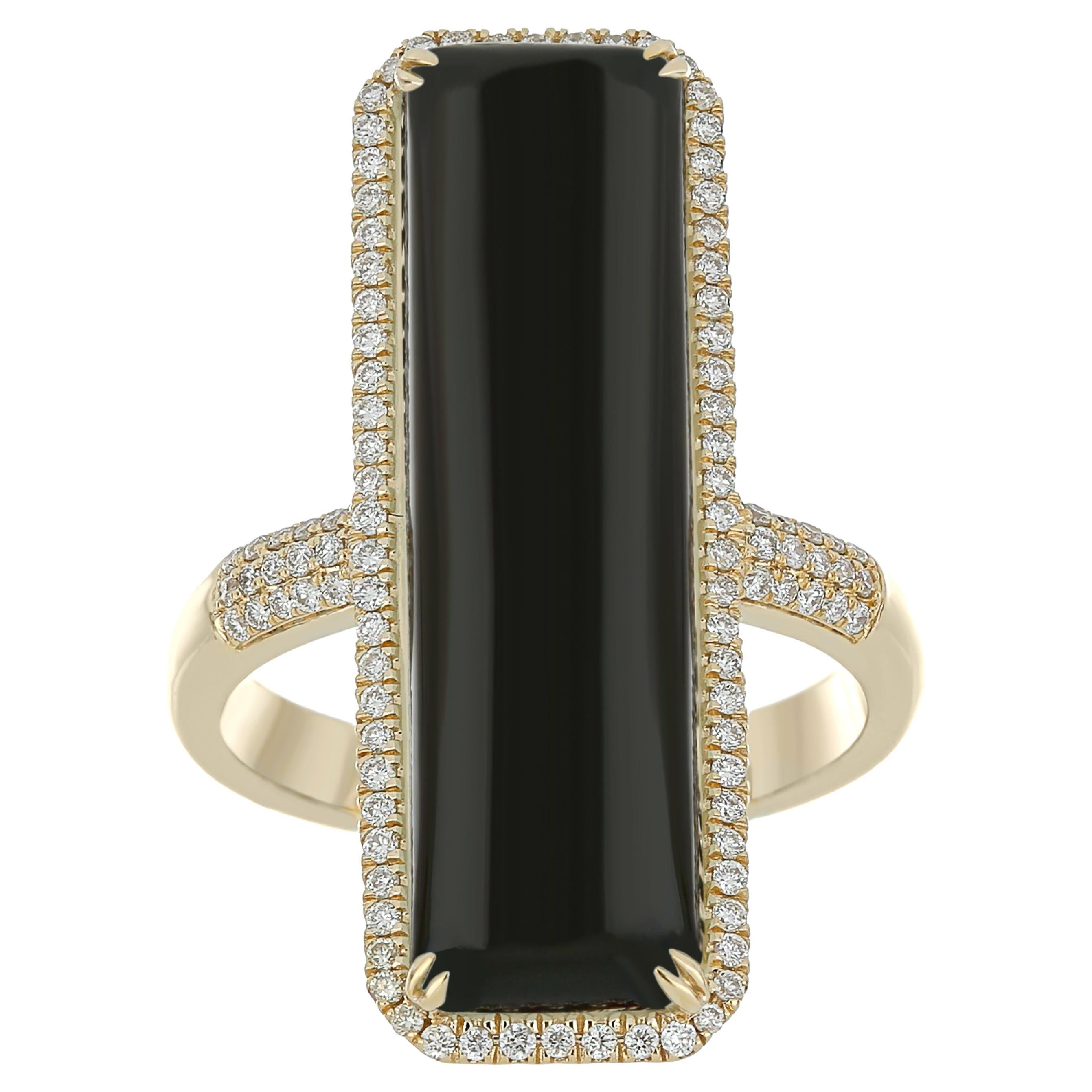 Black Onyx and Diamond Ring 14 Karat Yellow Gold Handcraft Jewelry Ring For Gift