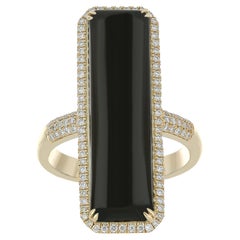 Black Onyx and Diamond Ring 14 Karat Yellow Gold