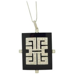 Black Onyx and Diamond Square Necklace/Pendant White Gold