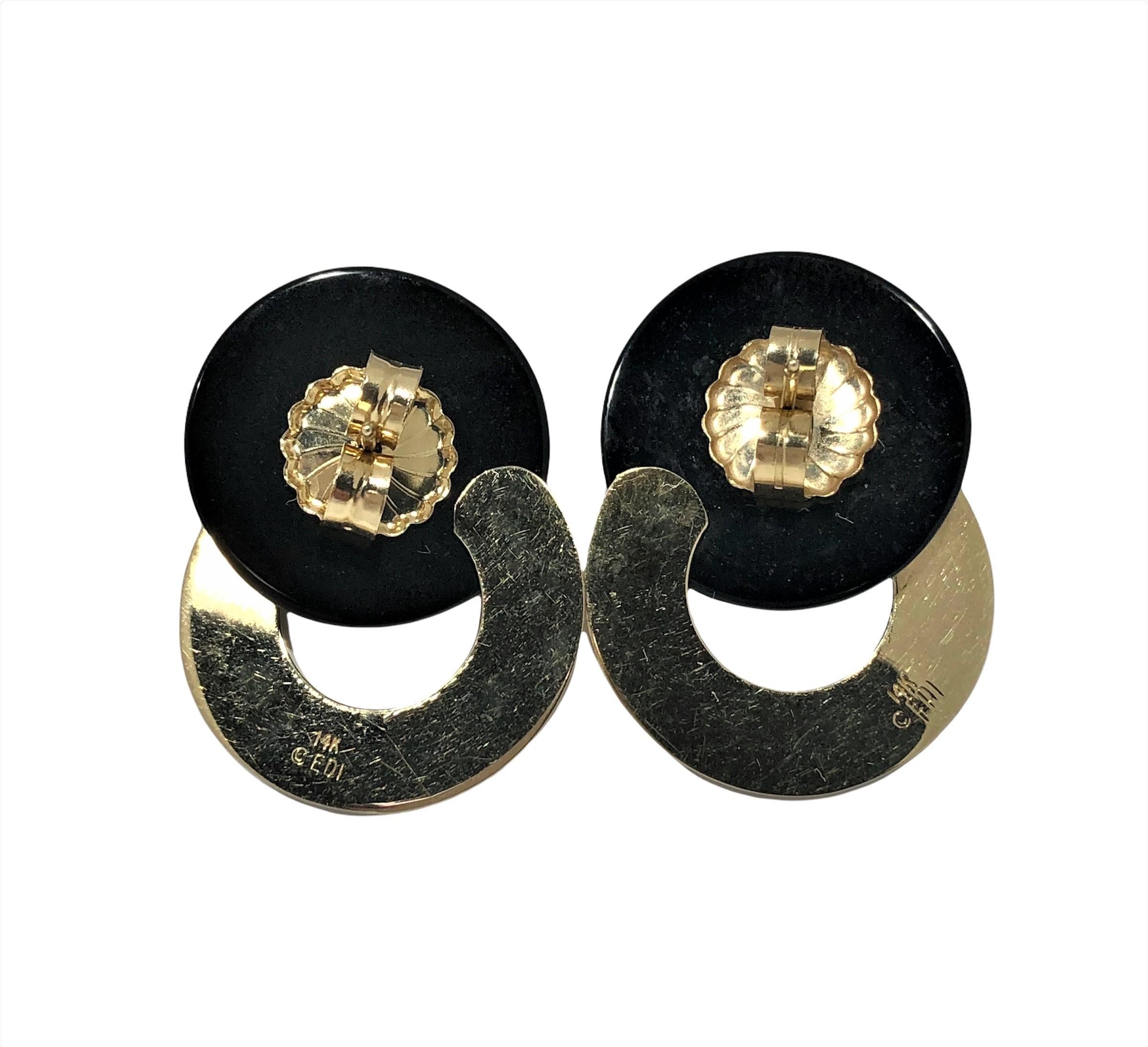 Uncut Black Onyx and Gold Modernist Earrings For Sale