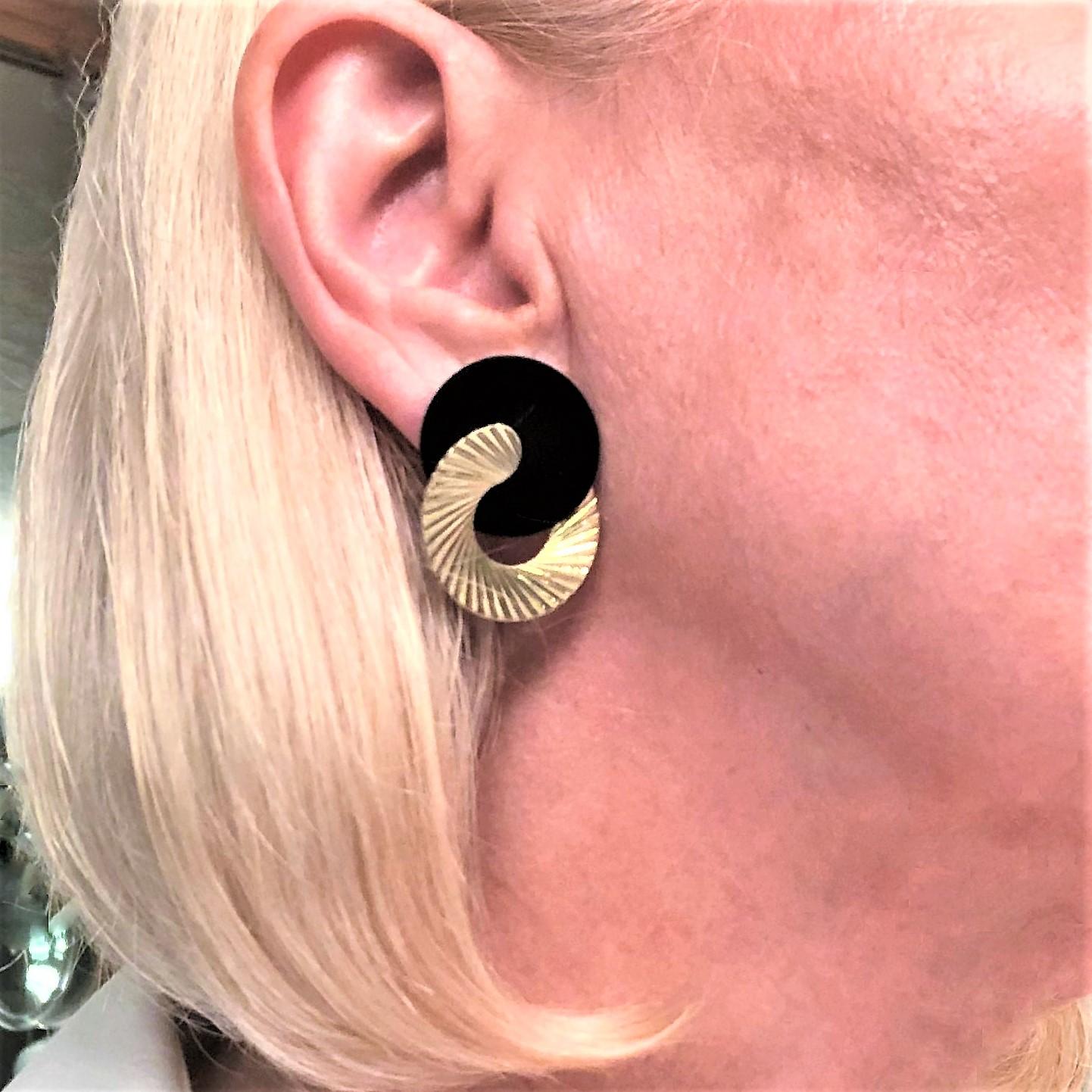 Black Onyx and Gold Modernist Earrings 4