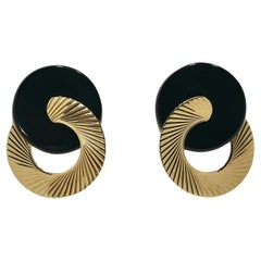 Vintage Black Onyx and Gold Modernist Earrings