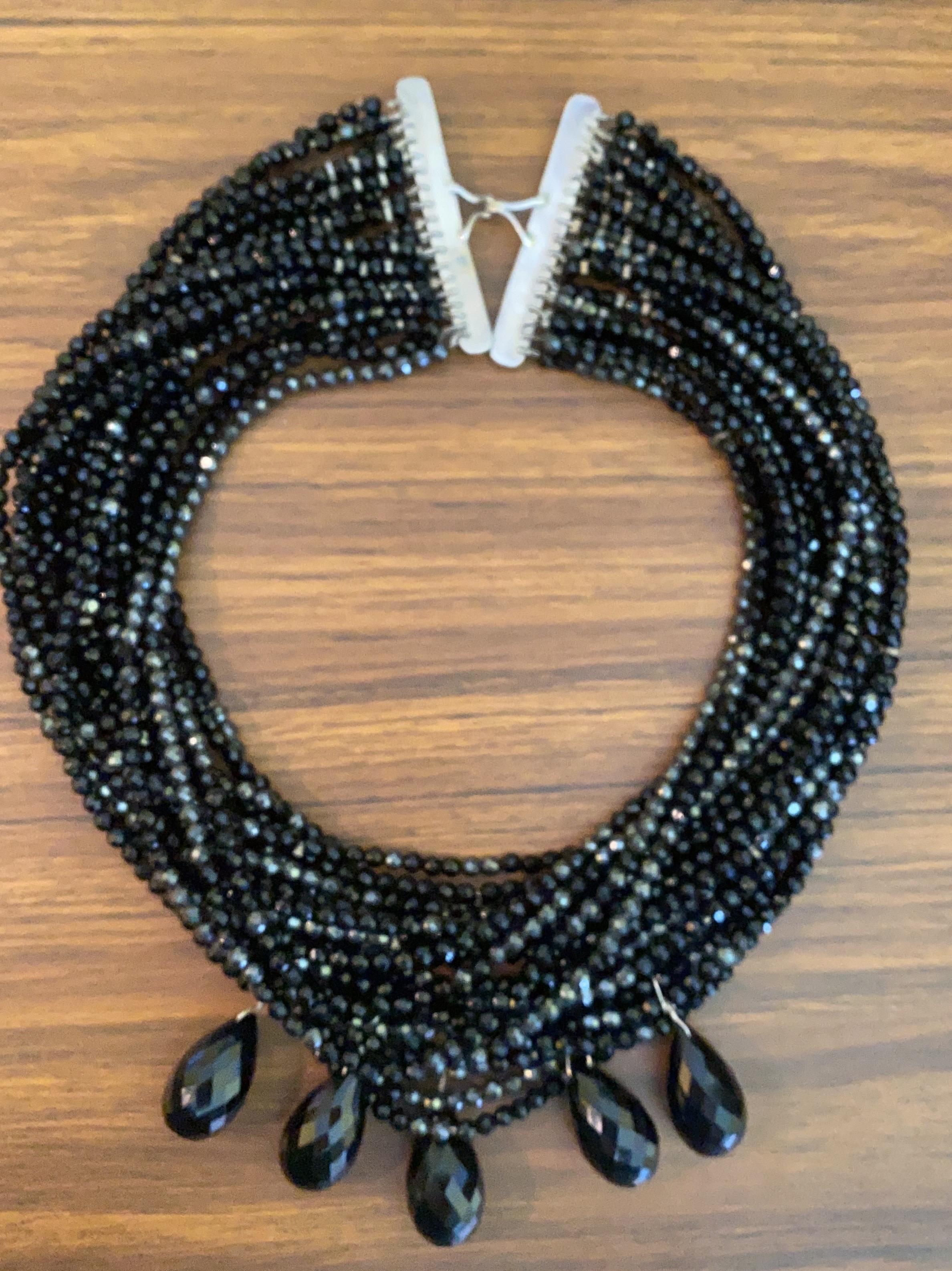 Women's or Men's Black Onyx and Hematite Beaded Statement Necklace with Sterling Silver Clasp For Sale